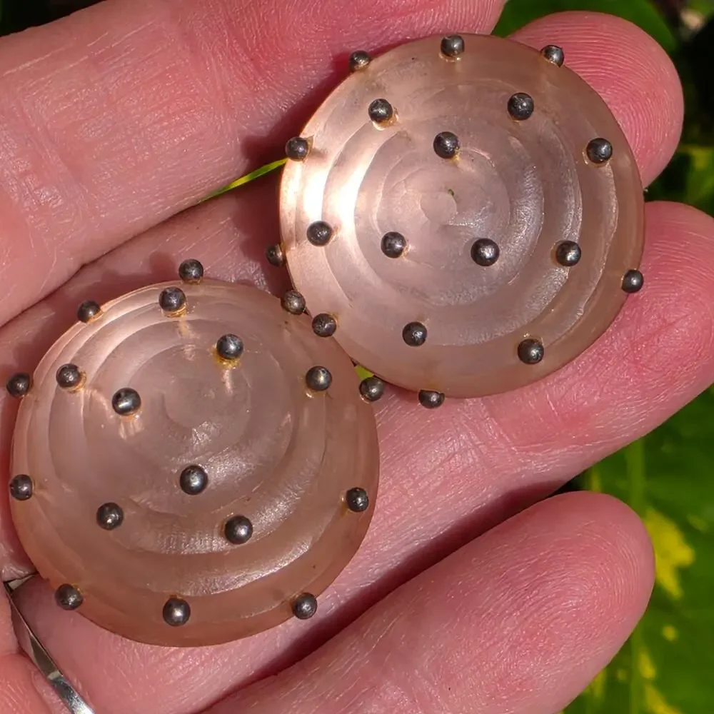 Vintage Alexis Bittar Modernist Studded Dome Resin Clip On Earrings Signed 1